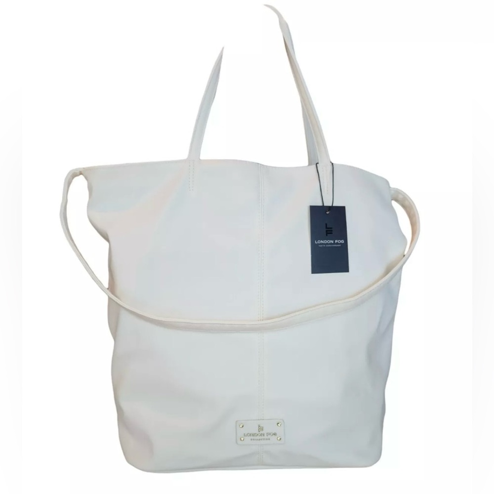 NWT$88 London Fog Collection Laura Large Tote Bag Carryall Off White Butter Soft